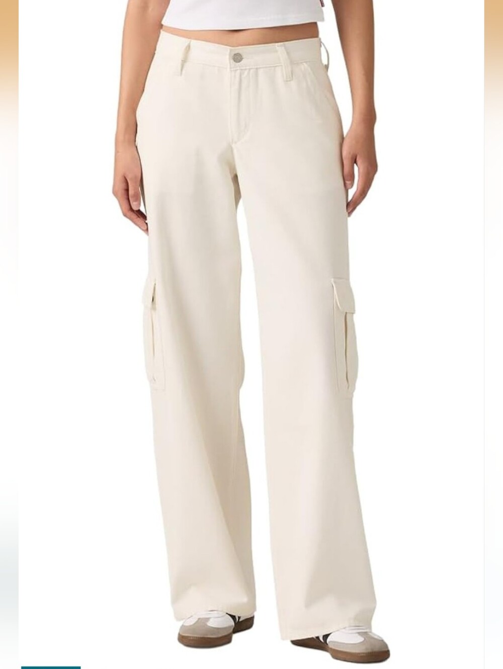 Levi's Womens Super Low Cargo Ivory Cream Wide Leg Pants size 33/32
